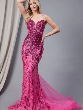 Elegant Pink Sequin Mermaid Evening Dress